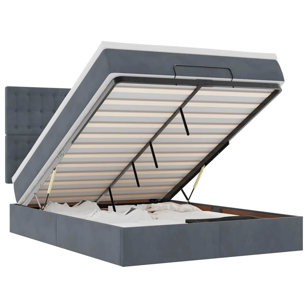 Ottoman Bed with Mattresses Dark Grey Queen Velvet