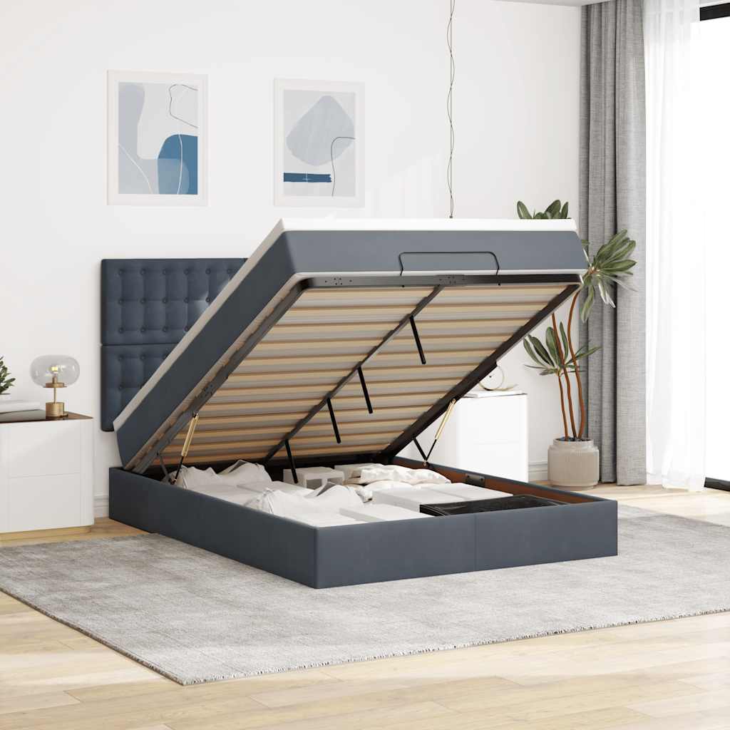 Ottoman Bed with Mattresses Dark Grey Queen Velvet