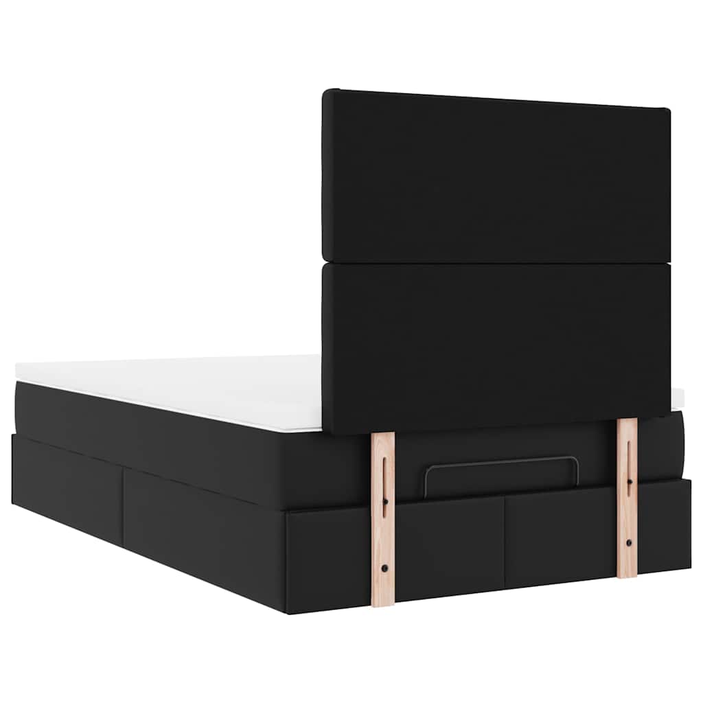 Ottoman Bed with Mattress & LEDs Black King Single Faux Leather