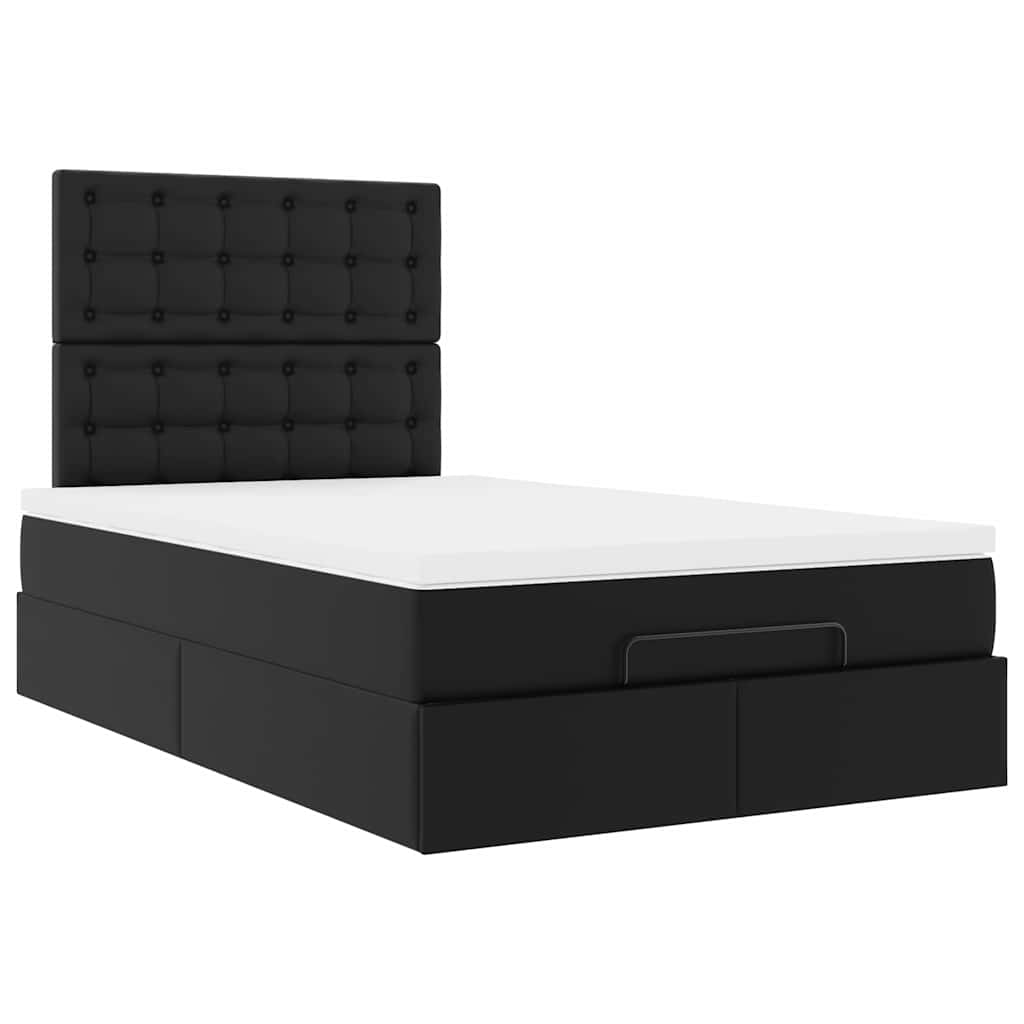 Ottoman Bed with Mattress & LEDs Black King Single Faux Leather