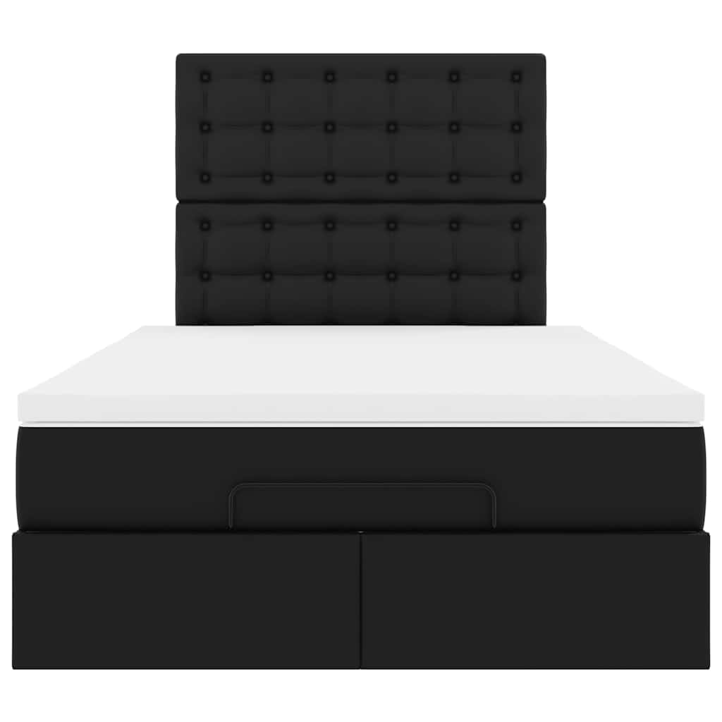 Ottoman Bed with Mattress & LEDs Black King Single Faux Leather
