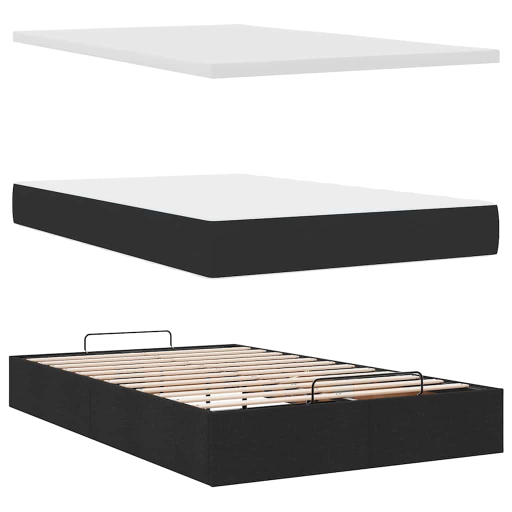 Ottoman Bed with Mattress & LEDs Black King Single Faux Leather