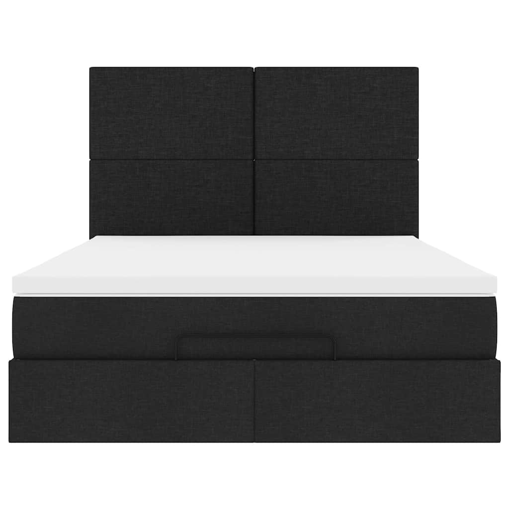 Ottoman Bed with Mattress & LEDs Black Queen Fabric