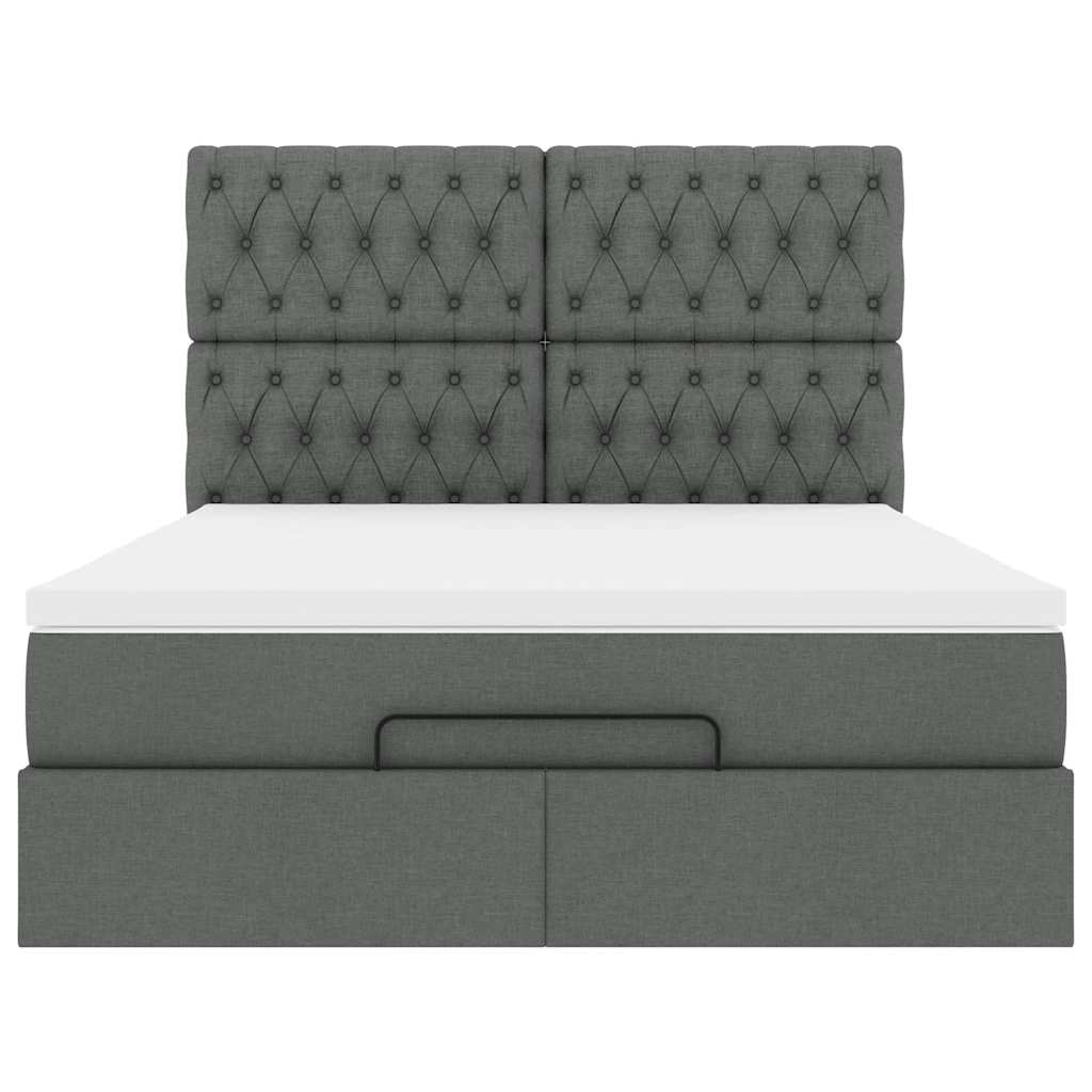 Ottoman Bed with Mattress & LEDs Dark Grey Queen Fabric