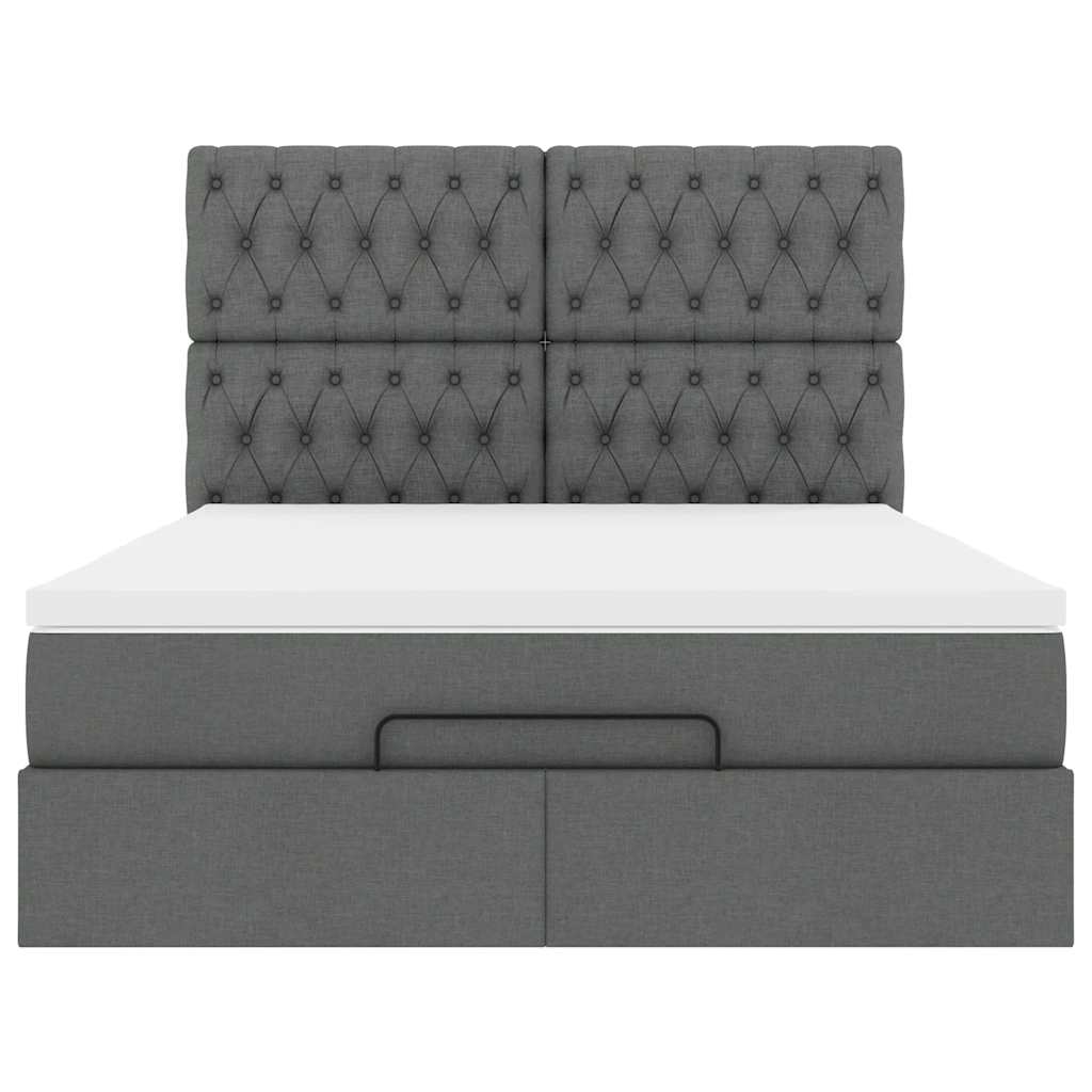 Ottoman Bed with Mattress & LEDs Dark Grey Queen Fabric