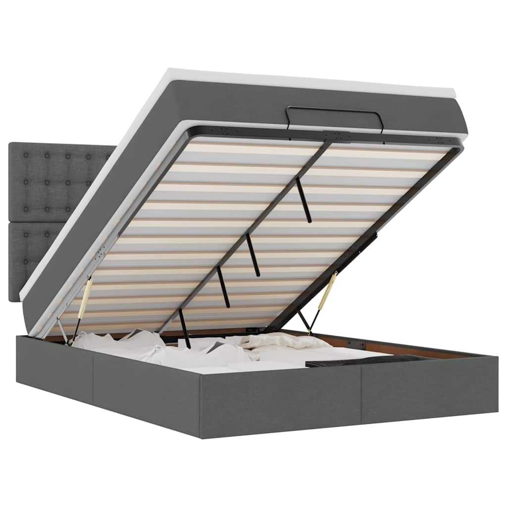 Ottoman Bed with Mattress & LEDs Dark Grey Double Fabric