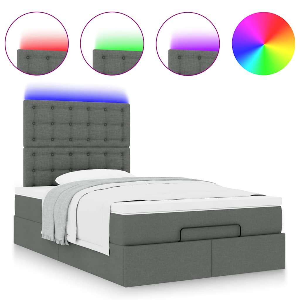 Ottoman Bed with Mattress & LEDs Dark Grey King Single Fabric