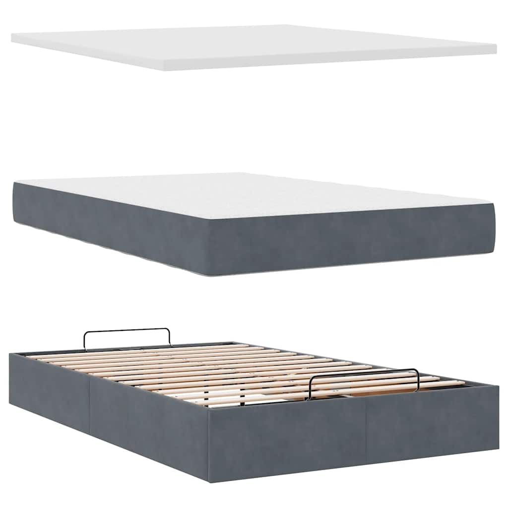 Ottoman Bed with Mattresses & LEDs Dark Grey King Single Velvet