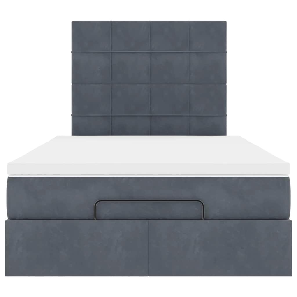 Ottoman Bed with Mattresses & LEDs Dark Grey King Single Velvet
