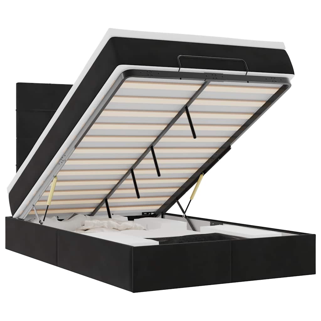 Ottoman Bed with Mattresses & LEDs Black King Single Velvet