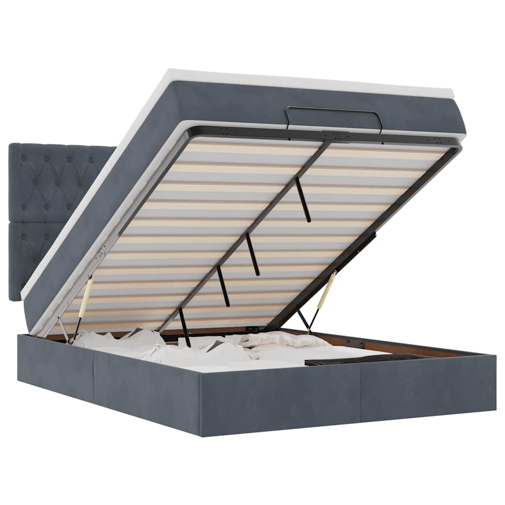 Ottoman Bed with Mattresses & LEDs Dark Grey Queen Velvet
