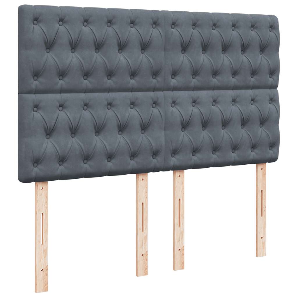 Ottoman Bed with Mattresses & LEDs Dark Grey Queen Velvet