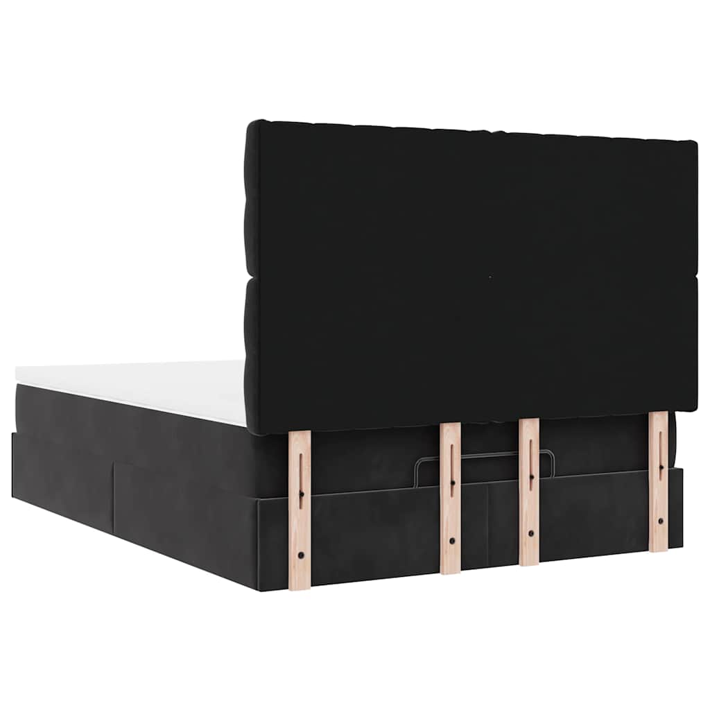 Ottoman Bed with Mattresses & LEDs Black Queen Velvet