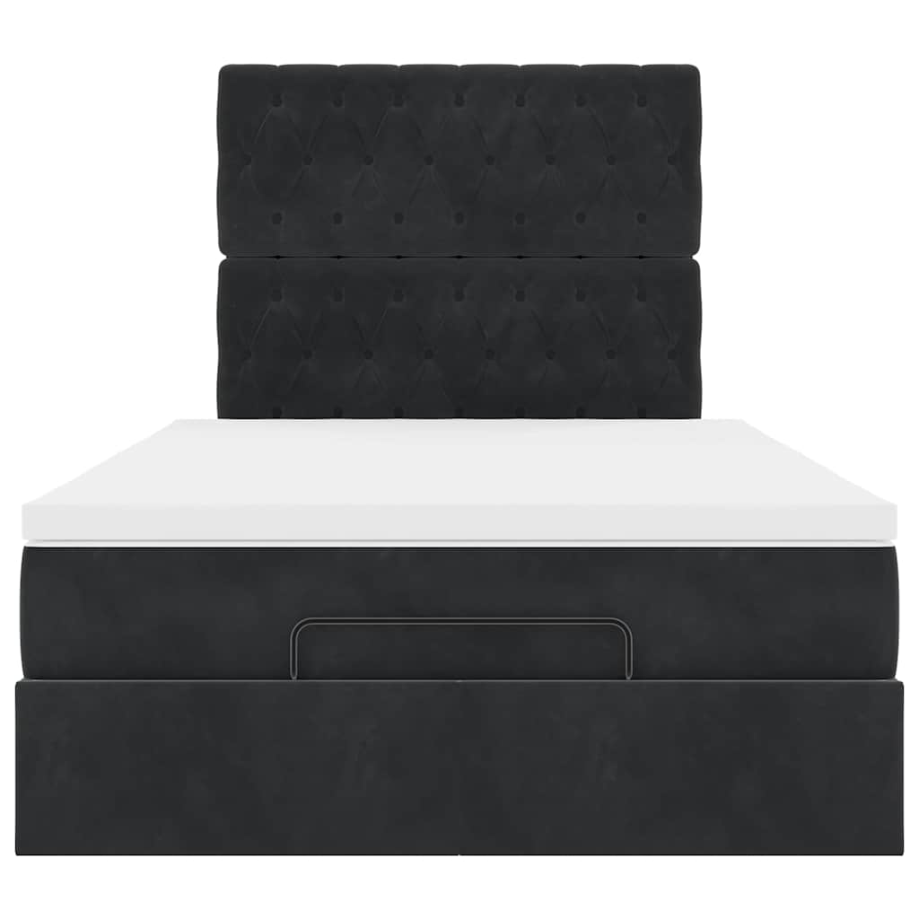 Ottoman Bed with Mattresses & LEDs Black King Single Velvet