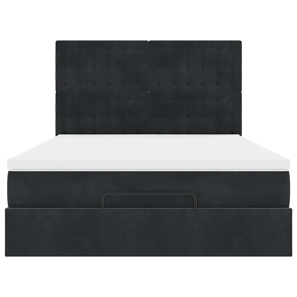 Ottoman Bed with Mattresses & LEDs Black Queen Velvet