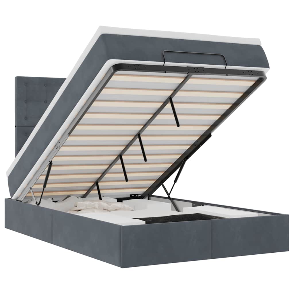 Ottoman Bed with Mattresses & LEDs Dark Grey King Single Velvet