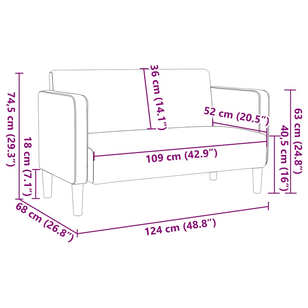 Loveseat Sofa Dark Grey 109 cm Corduroy Fabric