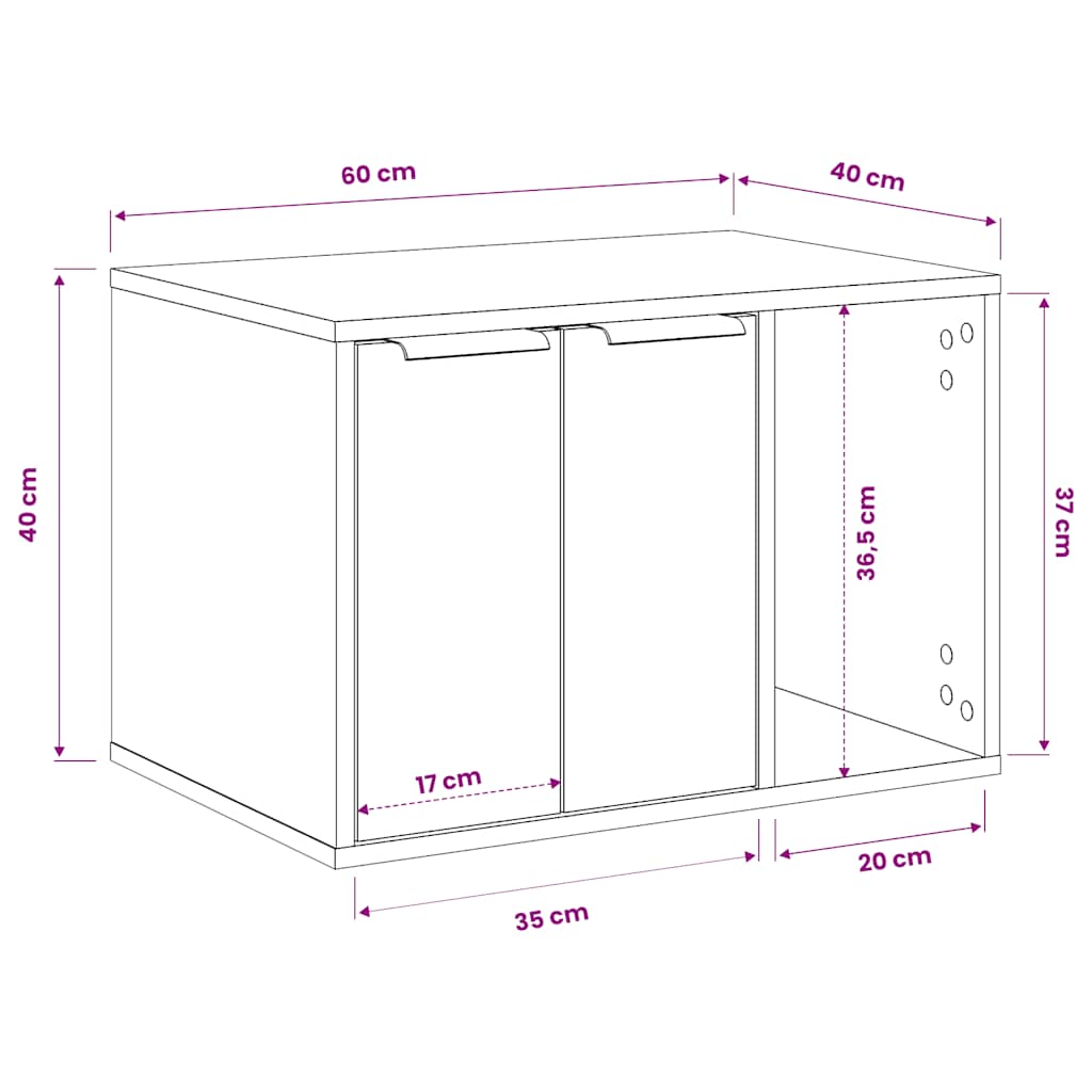 Cat Litter Box Enclosure White 60x40x40 cm Engineered Wood