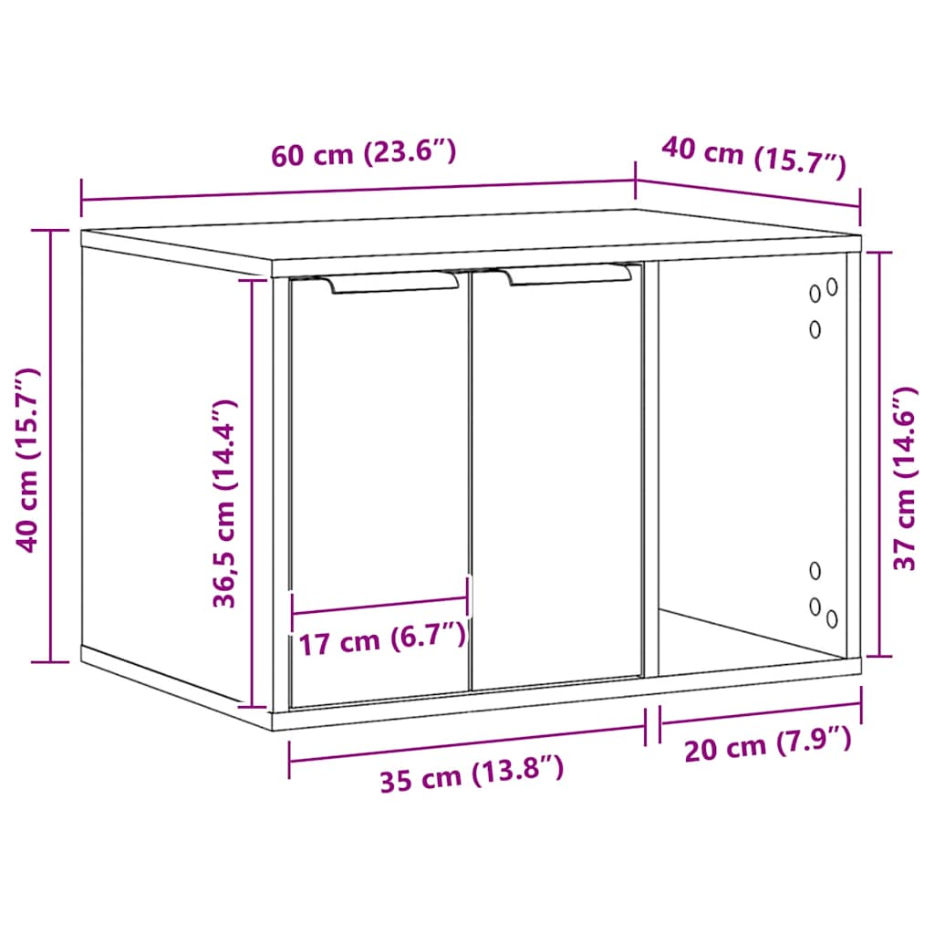 Cat Litter Box Enclosure Black 60x40x40 cm Engineered Wood