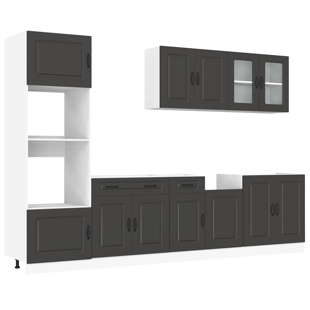 7 Piece Kitchen Cabinet Set "Kalmar" Black Engineered Wood