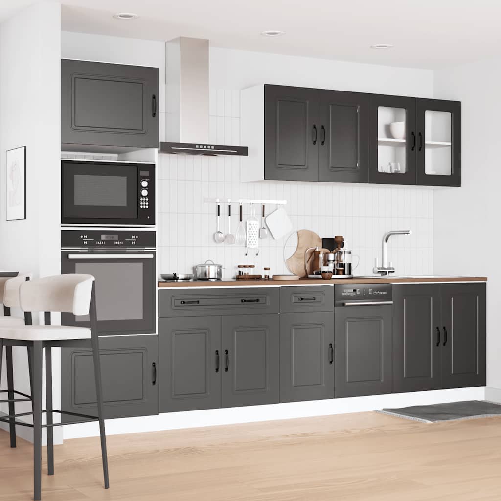 7 Piece Kitchen Cabinet Set "Kalmar" Black Engineered Wood