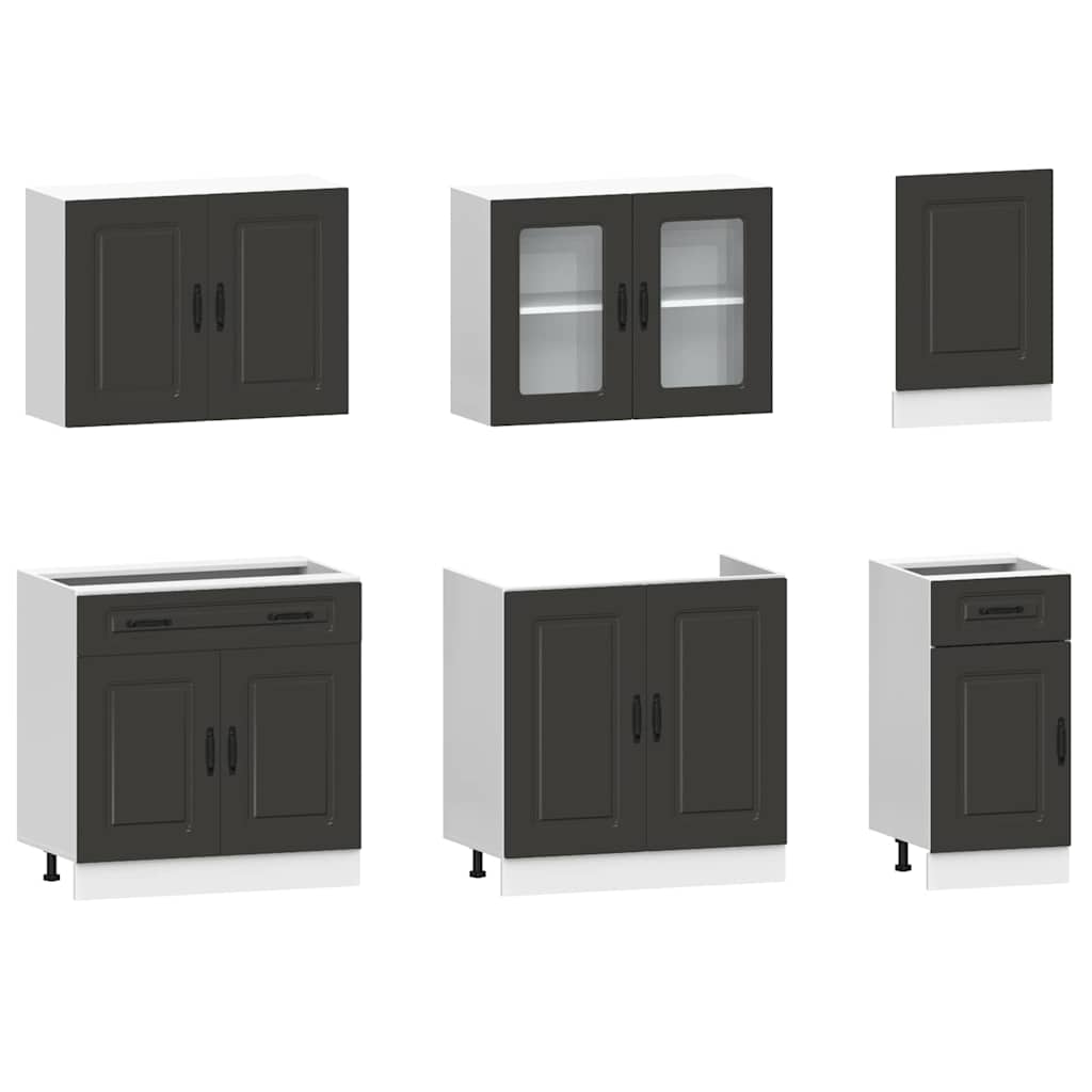 7 Piece Kitchen Cabinet Set "Kalmar" Black Engineered Wood