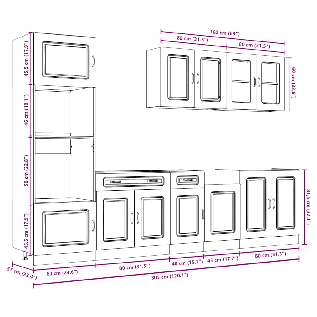 7 Piece Kitchen Cabinet Set "Kalmar" Black Engineered Wood