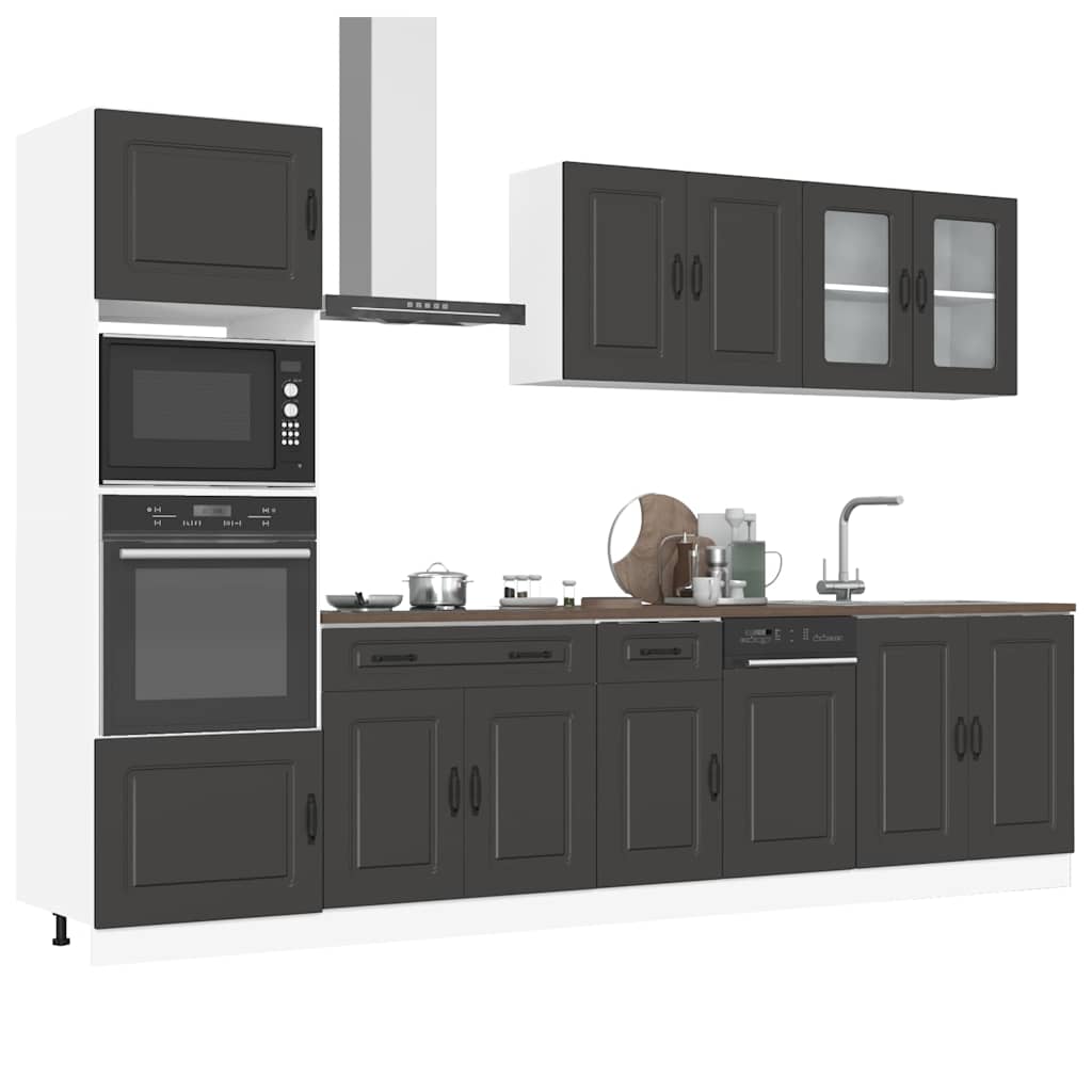 7 Piece Kitchen Cabinet Set "Kalmar" Black Engineered Wood