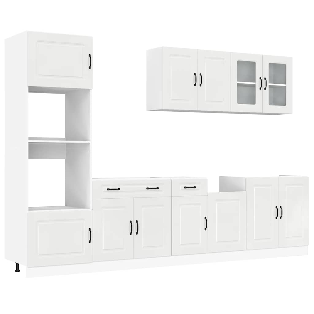 7 Piece Kitchen Cabinet Set "Kalmar" High Gloss White Engineered Wood