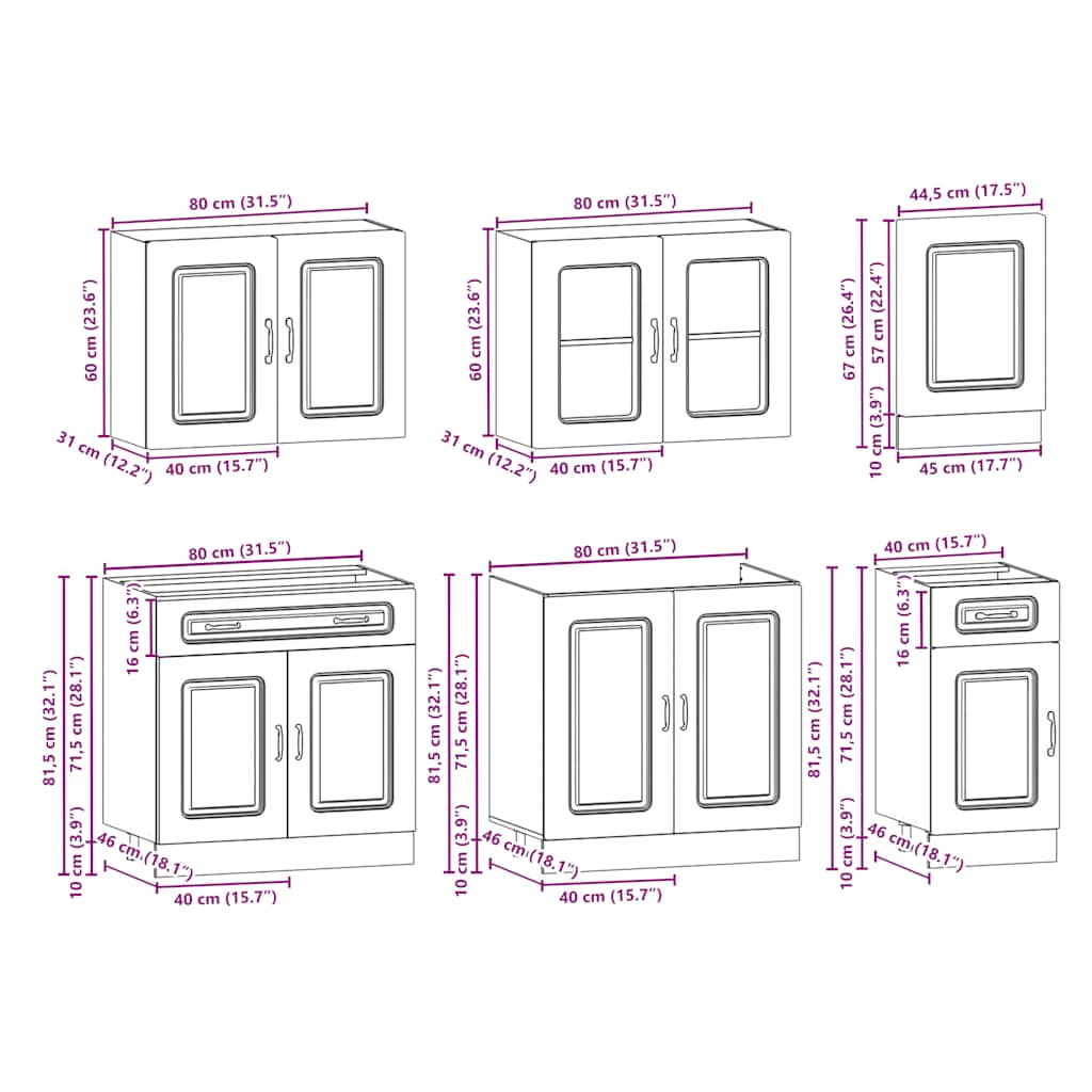 7 Piece Kitchen Cabinet Set "Kalmar" High Gloss White Engineered Wood