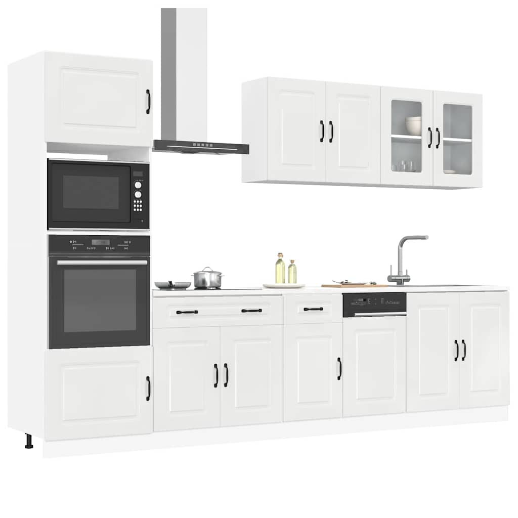 7 Piece Kitchen Cabinet Set "Kalmar" High Gloss White Engineered Wood