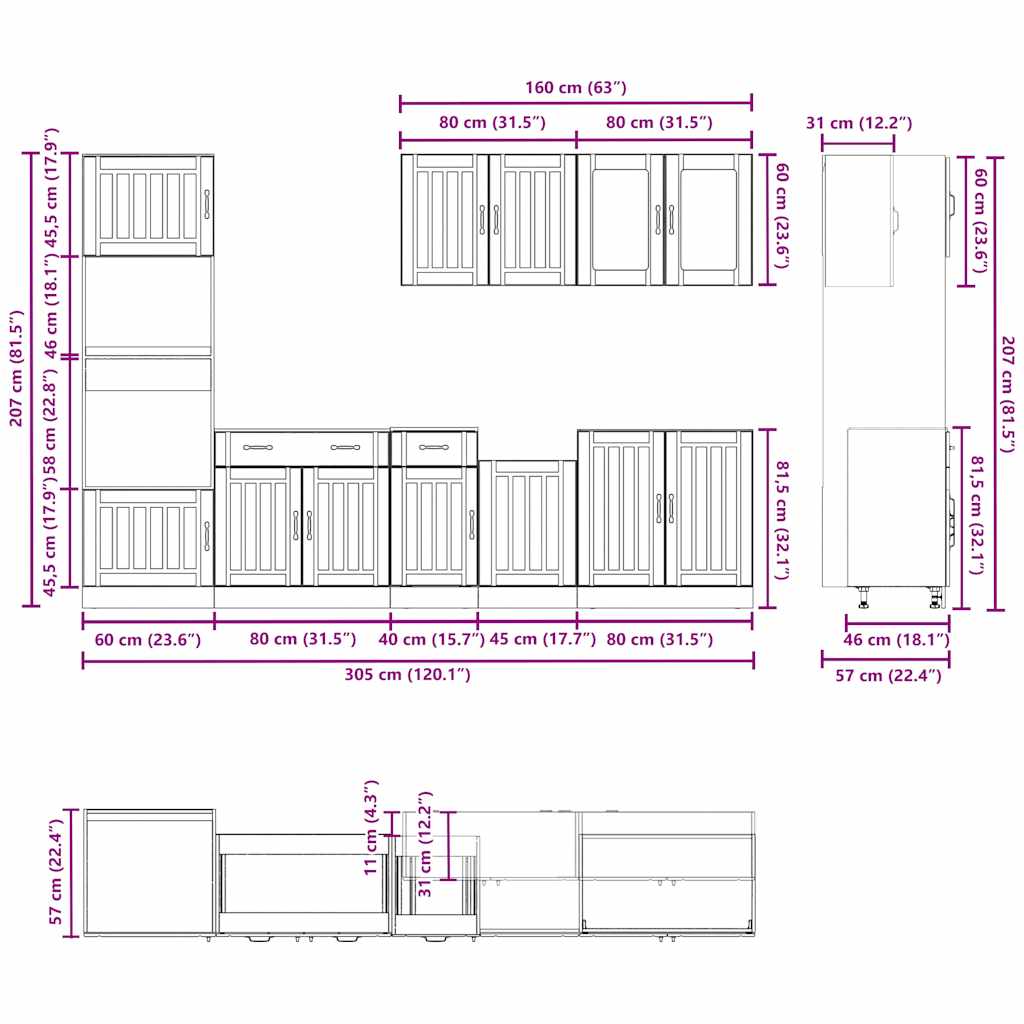 7 Piece Kitchen Cabinet Set "Lucca" High Gloss White Engineered Wood
