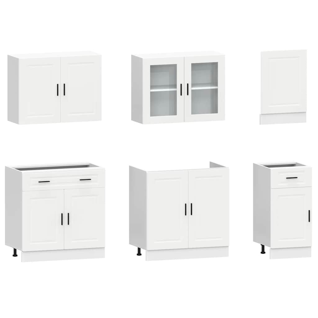 7 Piece Kitchen Cabinet Set "Porto" White Engineered Wood