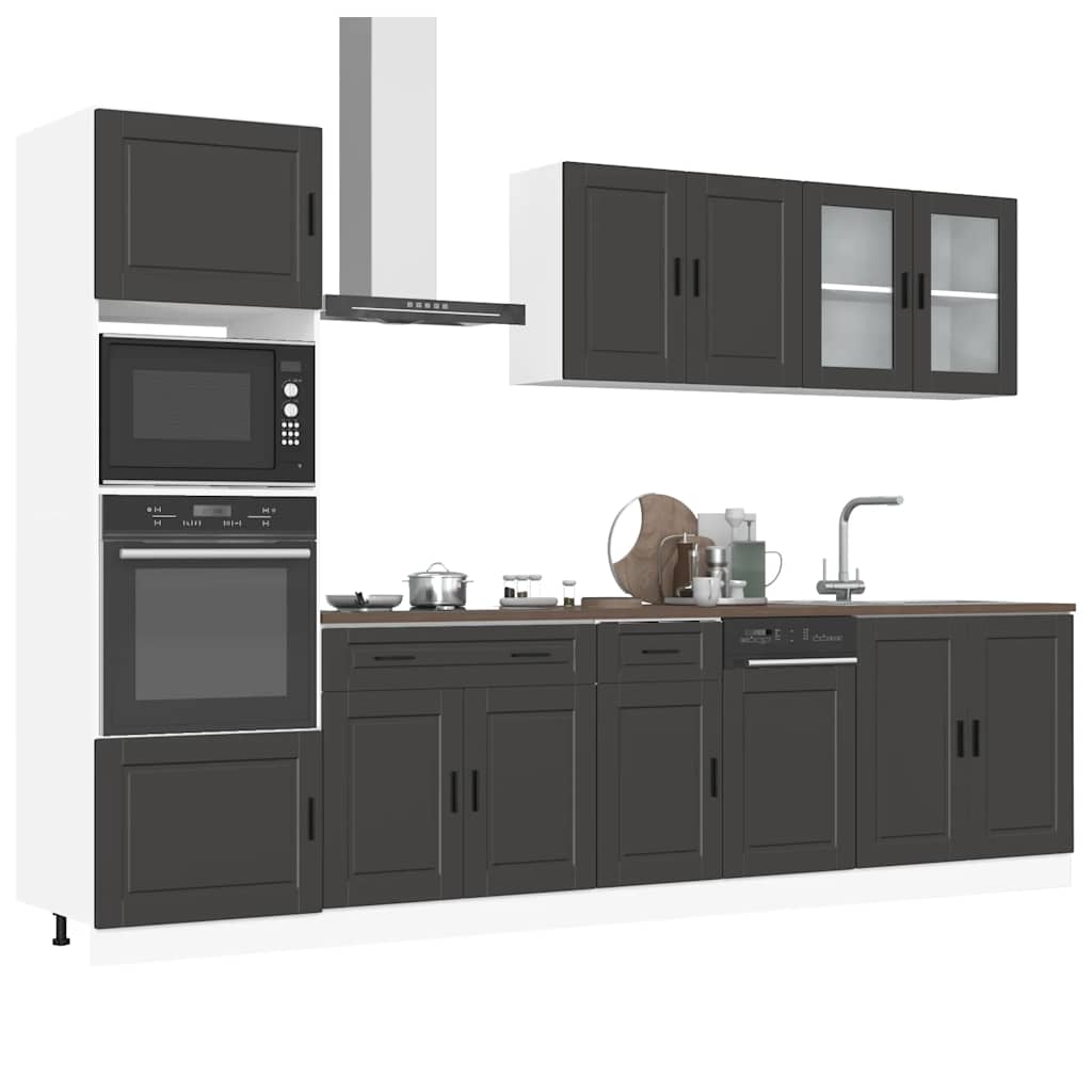 7 Piece Kitchen Cabinet Set "Porto" Black Engineered Wood