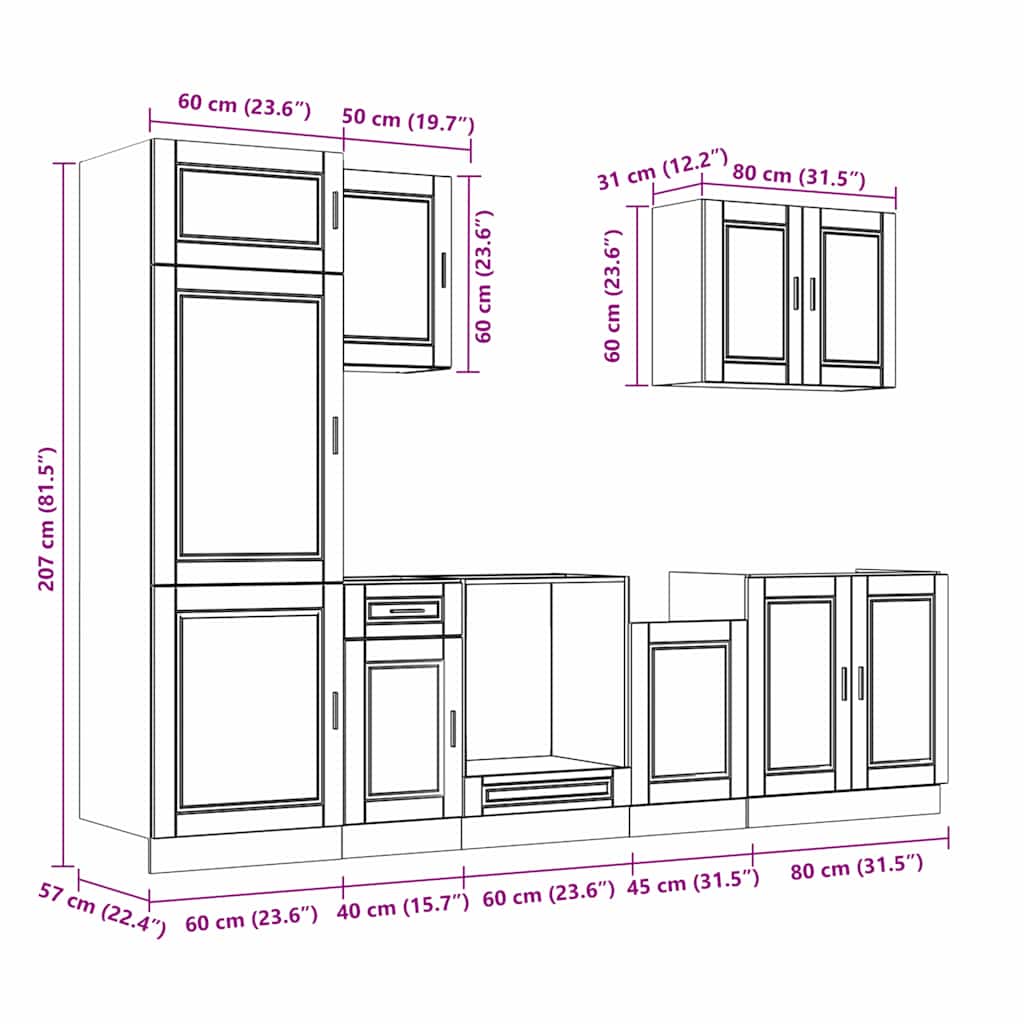 7 Piece Kitchen Cabinet Set Porto White Engineered Wood