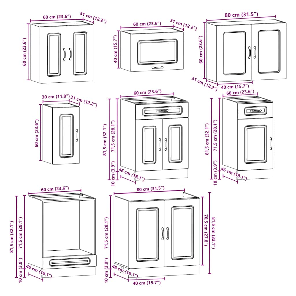 8 Piece Kitchen Cabinet Set Kalmar White Engineered Wood