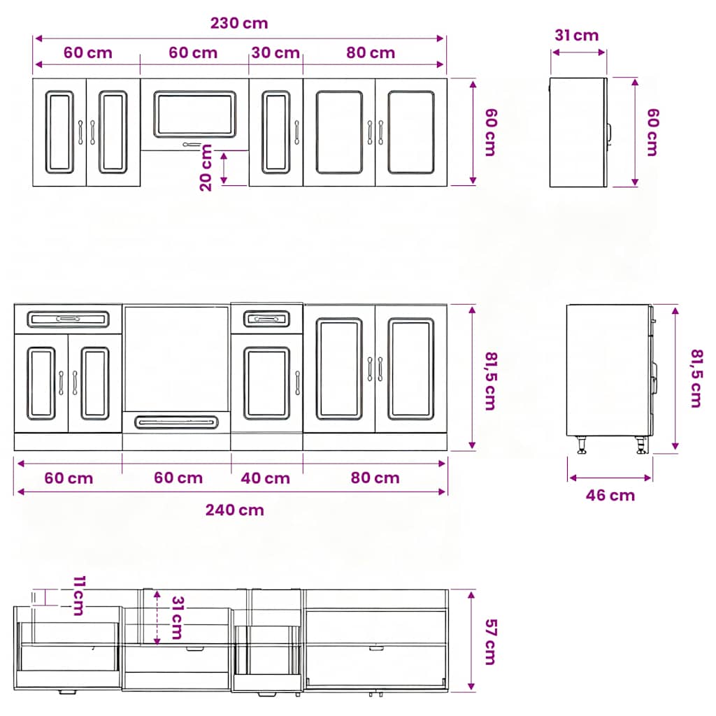 8 Piece Kitchen Cabinet Set Kalmar White Engineered Wood