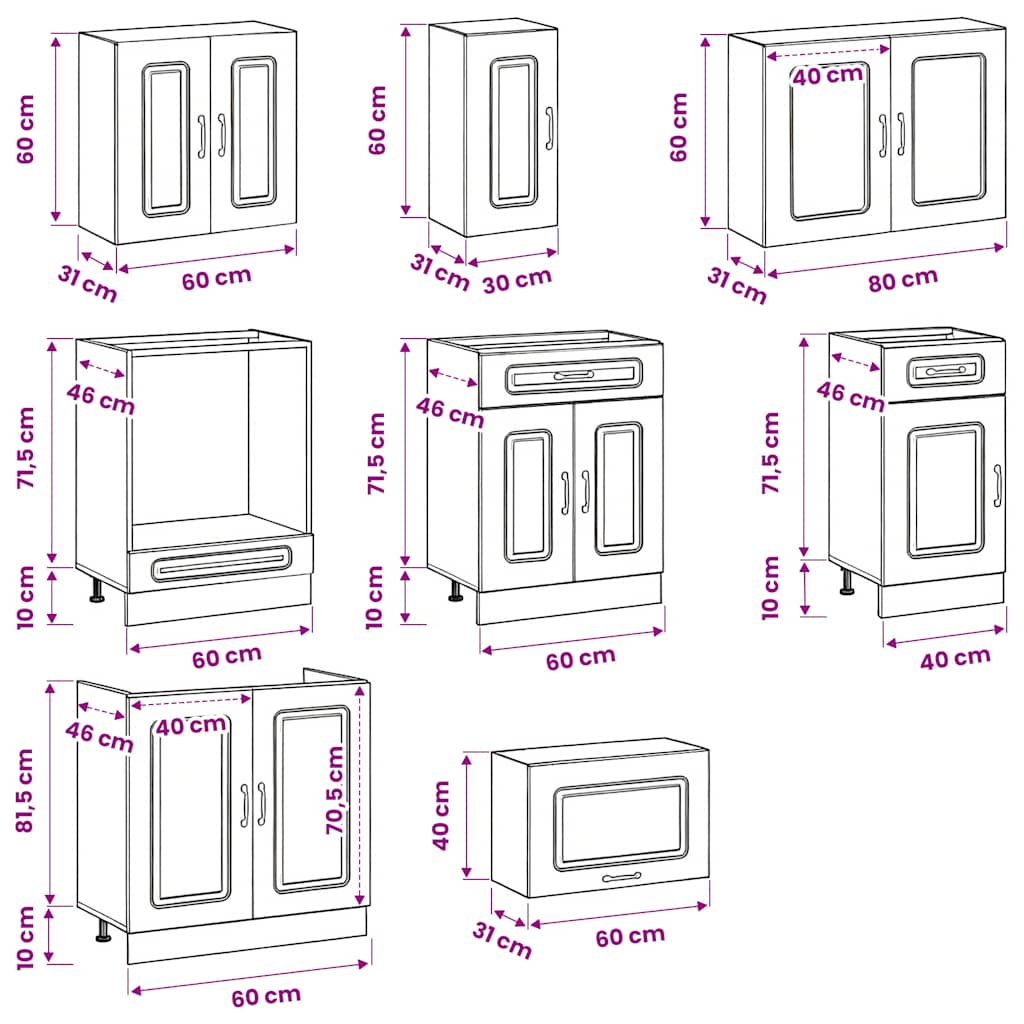 8 Piece Kitchen Cabinet Set Kalmar White Engineered Wood