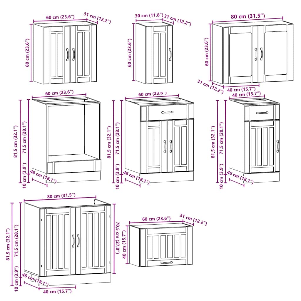 8 Piece Kitchen Cabinet Set Kalmar White Engineered Wood