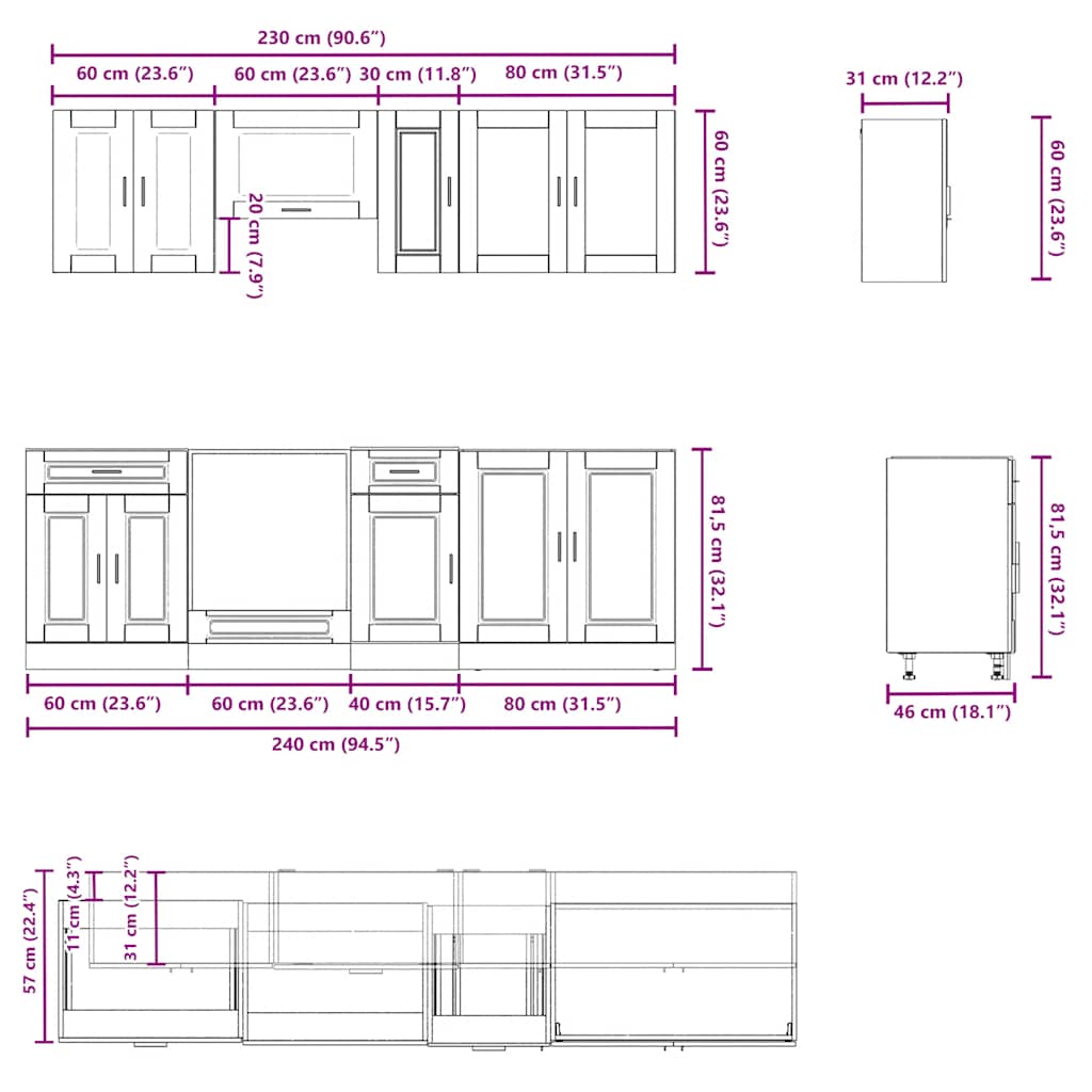 8 Piece Kitchen Cabinet Set "Porto" White Engineered Wood
