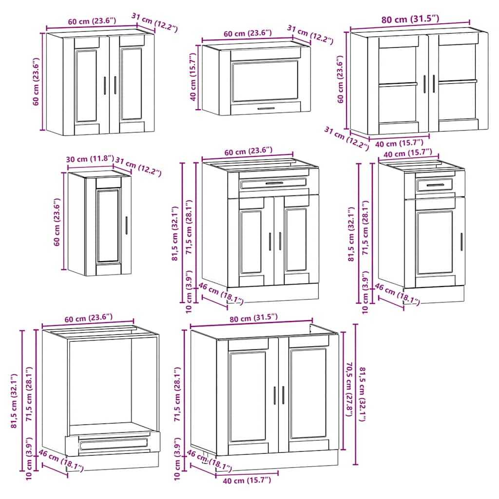 8 Piece Kitchen Cabinet Set "Porto" White Engineered Wood