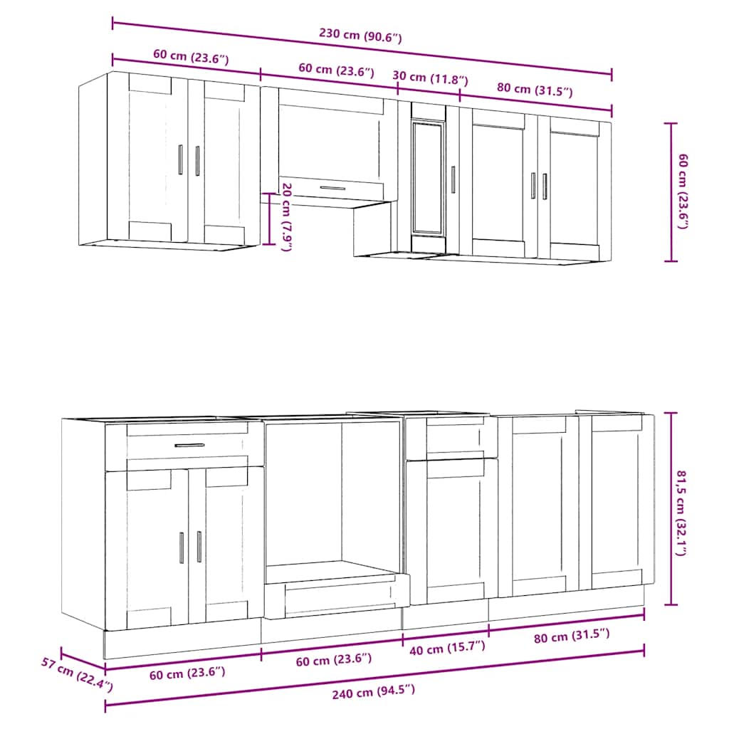 8 Piece Kitchen Cabinet Set "Porto" White Engineered Wood