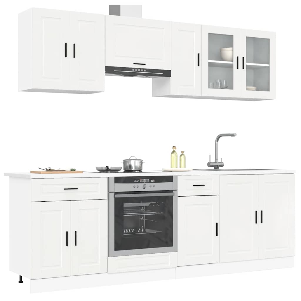 8 Piece Kitchen Cabinet Set "Kalmar" High Gloss White Engineered Wood