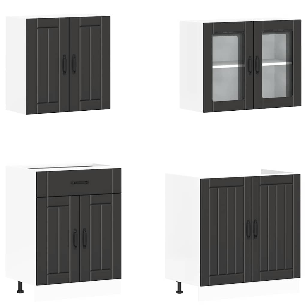 4 Piece Kitchen Cabinet Set "Lucca" Black Engineered Wood