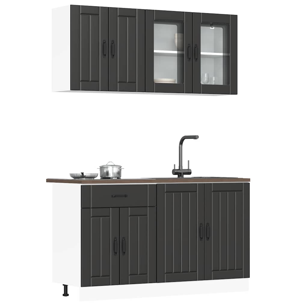 4 Piece Kitchen Cabinet Set "Lucca" Black Engineered Wood
