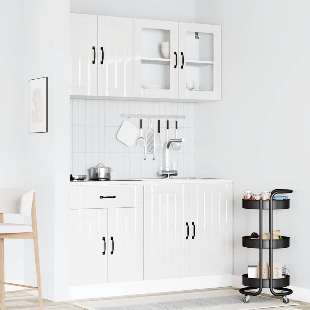 4 Piece Kitchen Cabinet Set "Lucca" High Gloss White Engineered Wood