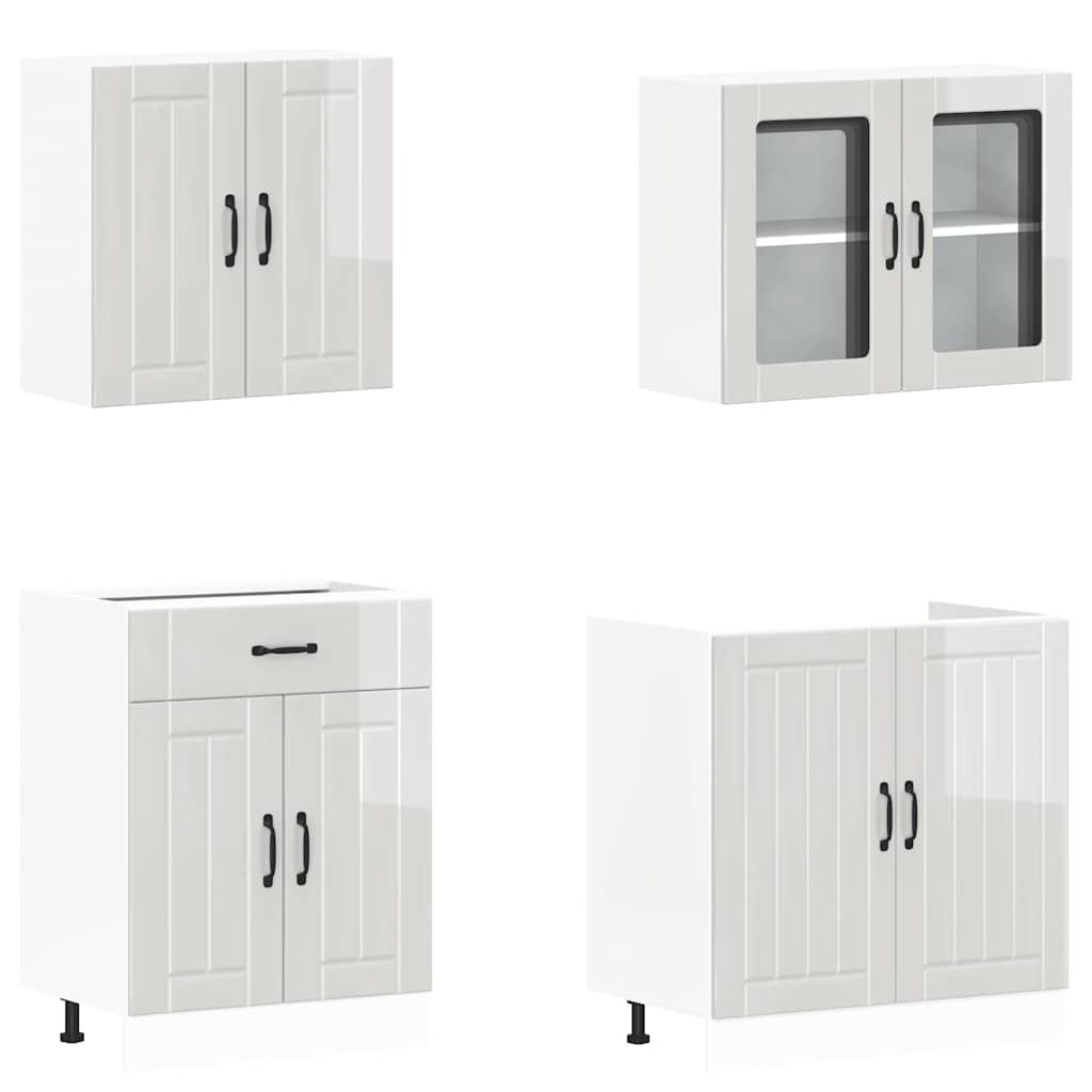 4 Piece Kitchen Cabinet Set "Lucca" High Gloss White Engineered Wood