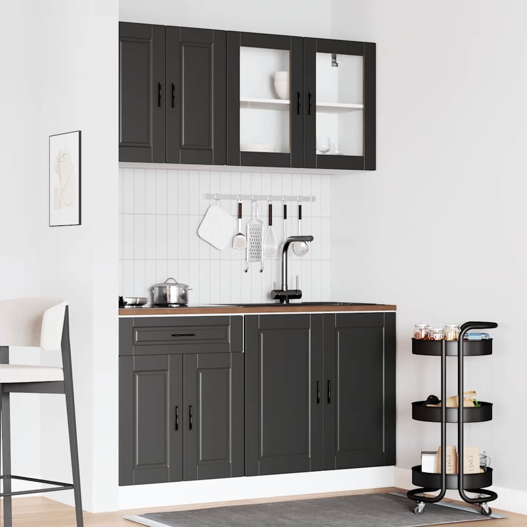 4 Piece Kitchen Cabinet Set "Porto" Black Engineered Wood