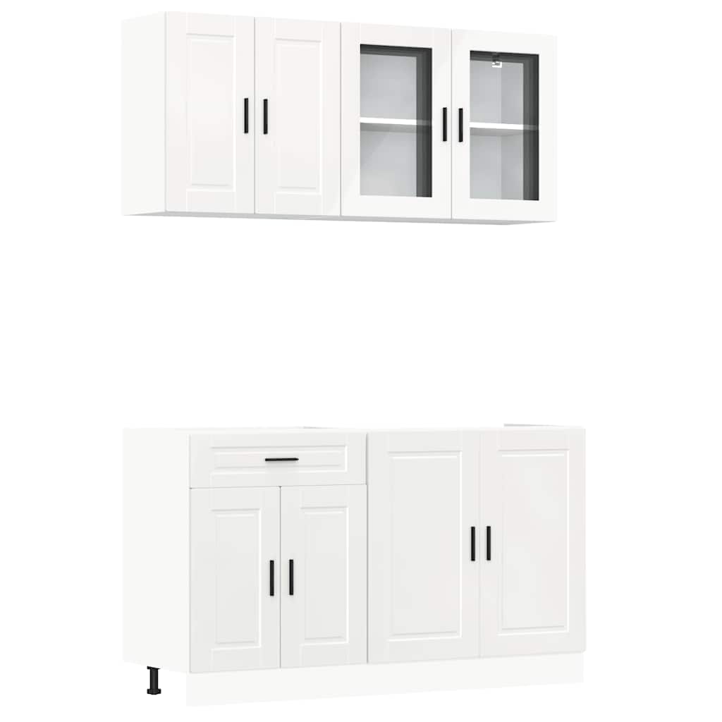 4 Piece Kitchen Cabinet Set "Porto" High Gloss White Engineered Wood
