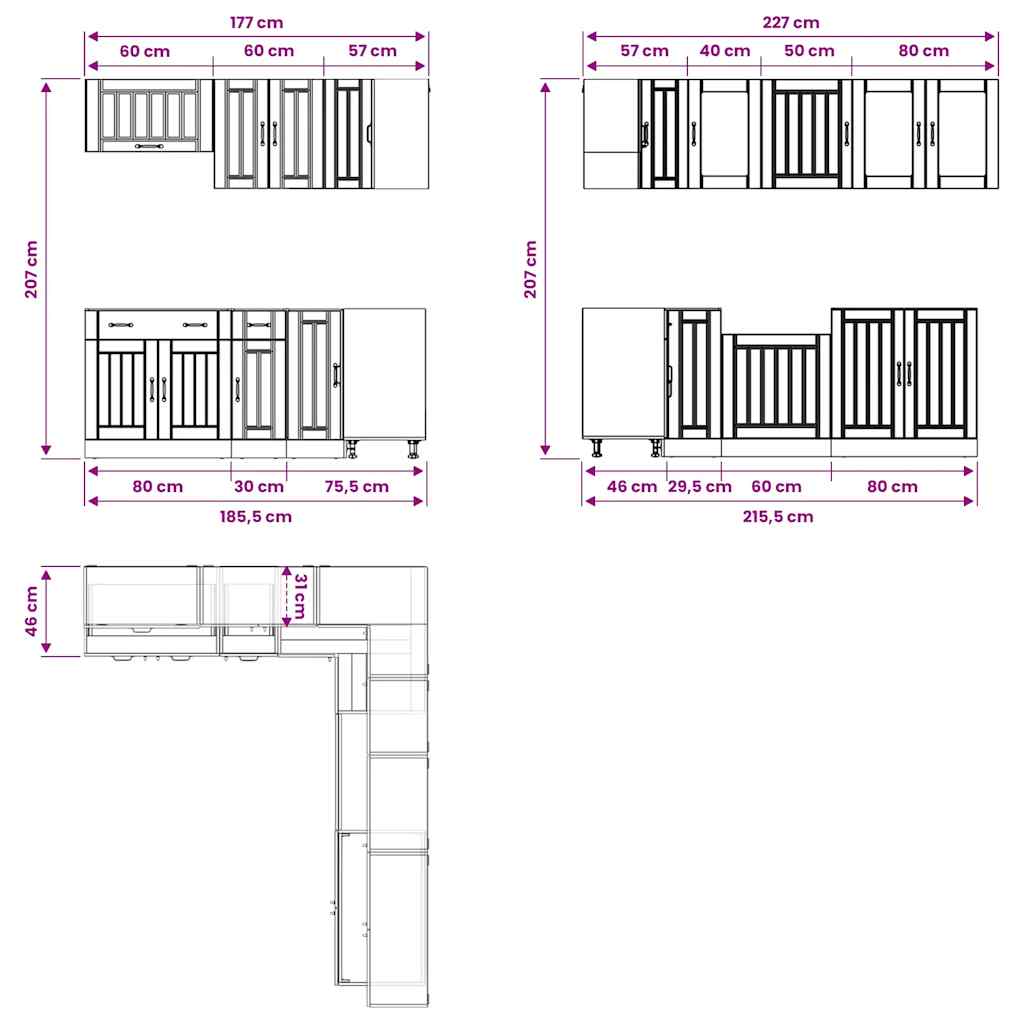 11 Piece Kitchen Cabinet Set Lucca White Engineered Wood